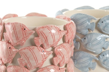 Set 2 ghivece decorative ceramice stil mediteranean, cu model pesti albastru coral , "Boca" - Img 3