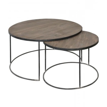 Set 2 masute de cafea, din lemn de pin, D 70 cm, Brooklyn