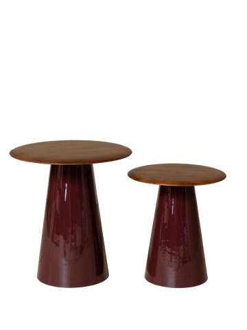 Set 2 măsuțe laterale din lemn de mango și metal, maro antichizat, cu blat rotund și bază cilindrică, finisaj patinat, 50×53 cm, „Amarante" - Img 1