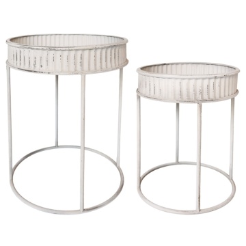 Set 2 măsuțe vintage din metal cu margine decorativă, finisaj crem antichizat, H62/D48 cm, Élise