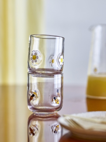 Set 2 pahare din sticlă transparentă cu albine și margarete, D8×H9 cm, 300 ml, „Buzz" - Img 2