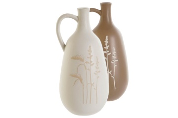 Set 2 vaze ceramice în formă de ulcior cu motive botanice, 15×14×30 cm, „Hierba" - Img 3