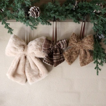 Set 3 fundițe decorative cu agățătoare din țesătură bej și maro, 27x26 cm, „Nœud" - Img 4