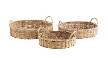 Set 3 tăvi rotunde din rattan împletit manual, D31–40 cm, „Raya"