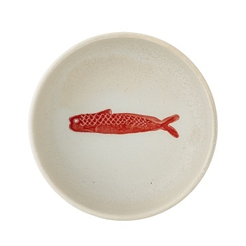 Set 4 boluri din ceramică artizanală alba si pește sculptat în relief, roșu, 14.5×5 cm, „Hadden" - Img 2