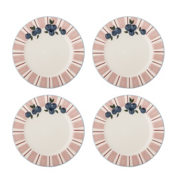 Set 4 farfurii din ceramică pictate manual, roz, D20,5×H2 cm, „Carry Plate"