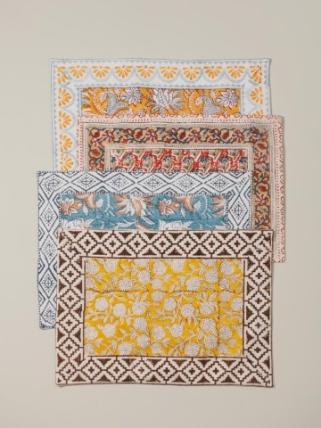 Set 4 protectii pentru masa, din bumbac, Blockprint - Img 3