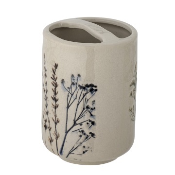 Set dispenser săpun lichid și pahar din ceramică cu flori de câmp aplicate manual, D8×H11/D8×H18 cm, „Bea" - Img 2