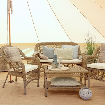 Set lounge exterior boho chic din rattan sintetic cu canapea, 2 fotolii și măsuță, perne incluse, „La Bohème” - Img 2