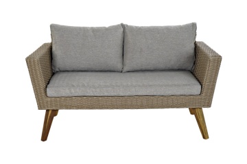 Set lounge exterior din rattan sintetic și structură din lemn și oțel cu canapea, 2 fotolii, masă și perne, finisaj bej-gri, „Zahara - Img 10