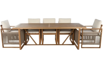 Set mobilier de exterior masa dining si 8 scaune, din lemn de eucalipt și sfoară naturală, 230X100X75 cm - Img 2