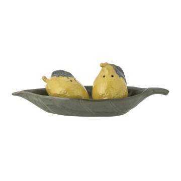 Set solniță și pipernița din ceramică galbenă în formă de lămâi, cu tavă în formă de frunză, 25,5×8,5×11 cm, „Limone"