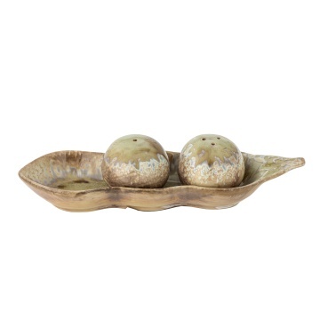 Set solniță și piperniță vintage din ceramică bej cu suport, 26x6x8 cm, „Kayo" - Img 6