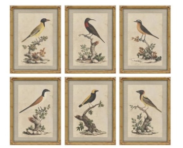 Set tablouri decorative shabby cu păsări bej și multicolor, rame din bambus și sticlă „Marrokas” - Img 2