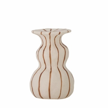 Sfeșnic din ceramică, natur, formă rotunjită cu dungi verticale texturate, glazură reactivă, 16 x 10,5 cm, „Byron”