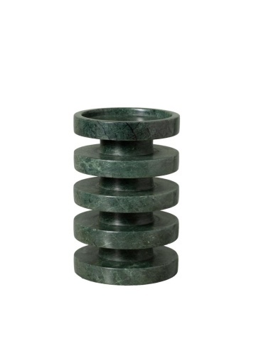 Sfeșnic din marmură verde cu textură naturală, discuri circulare suprapuse, finisaj glazurat, 15×10 cm, „Pilier"