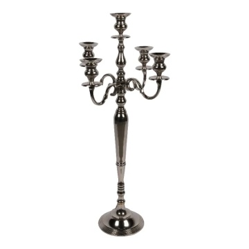 Sfeșnic mare din aluminiu, argintiu, candelabru cu 5 brațe pentru lumânări lungi, finisaj nichelat, 104 x 49 cm, „Saint-Honoré”