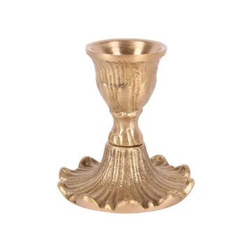 Sfeșnic mic din alamă, auriu, cu bază ondulată, pentru lumânare lungă, finisaj antichizat, 7 x 6,5 cm, „Lumignon” - Img 4