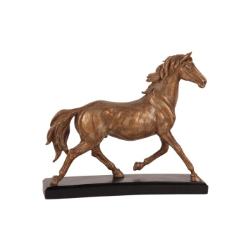 Statuetă decorativă din polirășină, bronz, cal în trap pe soclu negru, finisaj antichizat, 25 x 29,5 x 7,5 cm, „Bucéphale”