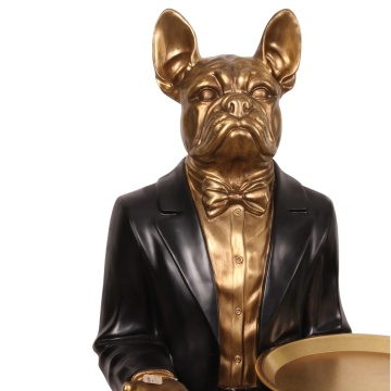 Statuetă decorativă din polirășină, negru, câine majordom cu tavă, 162 x 54 x 53 cm, „Alfred” - Img 2