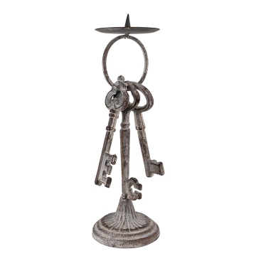 Suport de lumanare, gri, din metal, aspect vintage, H33 cm