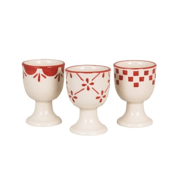Suport de ou din ceramică artizanală, natur, cu motive florale pictate manual roșu și bordură decorativă, 5×7 cm, „Marion" - Img 2