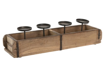 Suport lumânări decorativ ,natur din lemn de tec si metal, "Fjell"