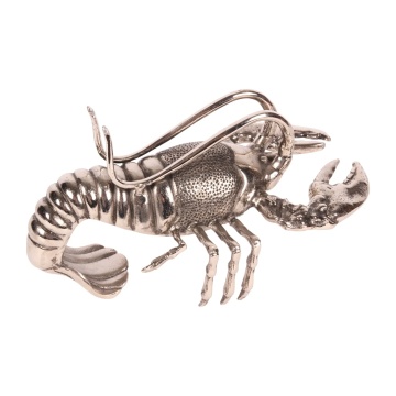 Suport pentru sticlă de vin din aluminiu reciclat, argintiu, homar decorativ, decor marin, finisaj lucios, 21 x 41 x 22 cm, „Homard”