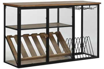 Suport pentru sticle din metal, lemn și sticlă, 102x32x60 cm, finisaj natural/negru - Img 2