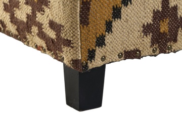 Taburet kilim pentru picioare din lână, bumbac și lemn, bej, cu romburi în trepte, țesut manual, 44 x 80 x 80 cm, „Kilim” - Img 3
