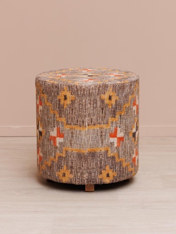 Taburet kilim rotund din bumbac, lână și lemn de acacia, multicolor, cu model geometric, 47 x Ø 45 cm, „Klimt Kilim” - Img 5