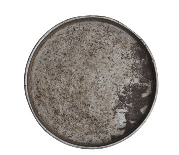 Tavă rotundă vintage din metal, D54×H3 cm, „WE ♡ RECYCLING"