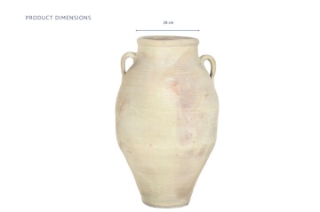 Vas decorativ amforă din teracotă artizanală, finisaj craft alb-crem, cu 2 anse, 55×55×96 cm, „Jerba" - Img 7