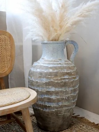 Vază decorativă cu mâner, stil rustic artizanal, culoare naturală teracotă, din ceramică, „Aurelia” - Img 5