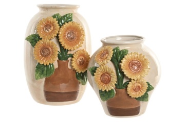 Vază decorativă din ceramică cu motiv floarea-soarelui, 26×26×24 cm, „Girasol" - Img 2