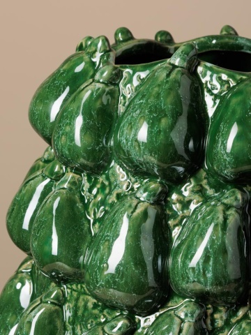 Vază decorativă din ceramică glazurată, model cu pere verzi, H30/D35 cm - Img 4