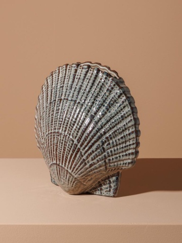Vaza decorativa gri din ceramica in forma de scoica Pecten - Img 3