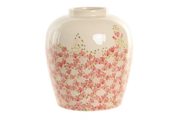 Vază decorativă oriental pictată manual alb cu accente multicolore din ceramică cu structură din ceramică, "Floraya"