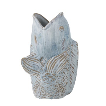 Vază din ceramică albastră, în formă de pește, cu solzi în relief, „Hiro", 17 x 13,5 x 21 cm - Img 3