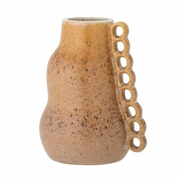 Vază din ceramică artizanală, maro, cu bucle aplicate manual, finisaj cu glazură reactivă, 23 x 19 cm, „Souri”