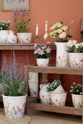 Vază din ceramică crem cu motiv floral "Avignon", H17.5/D11 cm - Img 4