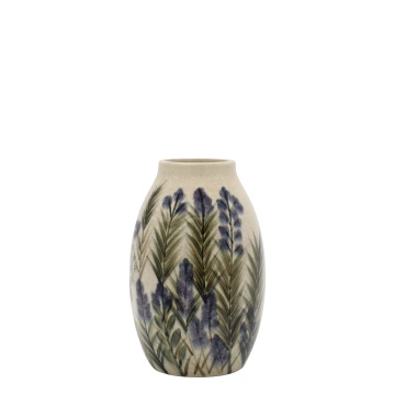 Vaza din ceramica, crem, cu motive florale, H25.5/D16.5cm