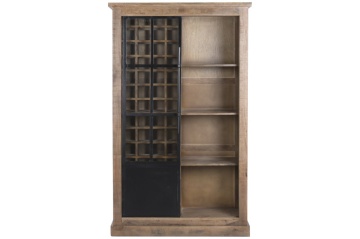 Vitrină pentru vinuri industrială din lemn masiv de mango și metal, natur și negru, cu o ușă glisantă și 3 rafturi, 190 x 115 x 45 cm, „Mendoza” - Img 3
