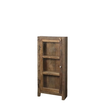 Vitrină rustică din lemn reciclat, natur, cu 1 ușă vitrată, 3 rafturi și zăvor din lemn, 105 x 47 x 18 cm, „Grimaud”