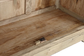 Vitrină rustică din lemn reciclat, natur, cu 2 uși vitrate, 3 rafturi și console sculptate, 209 x 130 x 55 cm, „Pastel” - Img 8