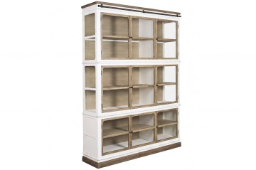 Vitrină vintage din lemn masiv, alb, cu 9 uși vitrate, 3 rafturi și scară de bibliotecă, 240 x 180 x 45 cm, „Labeaume” - Img 3