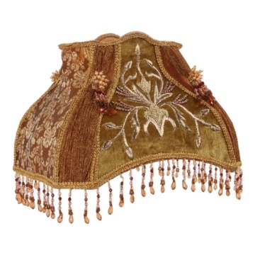 Abajur din mătase și organza, maro, formă dreptunghiulară, ornamente brodate cu mărgele și franjuri, 30 x 25 x 20 cm, „Lancret” - Img 3