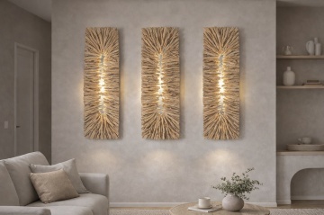 Aplică de perete din lemn de tec lucrat manual, natur, 130 x 50 x 10 cm, „Doullens” - Img 2
