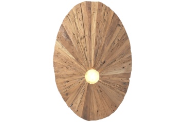 Aplică de perete din lemn de tec reciclat, maro, aspect rustic, finisaj natural, 110 x 70 x 18 cm, „Tournus” - Img 2