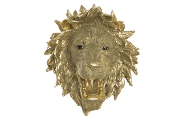 Aplică de perete din polirășină, auriu, model cap de leu, 44,5 x 38,5 x 28 cm, „Besse”